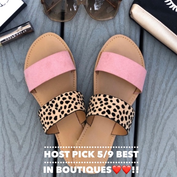 LAST PAIR! Flat slide sandal pink/leopard Fun! - Picture 2 of 2